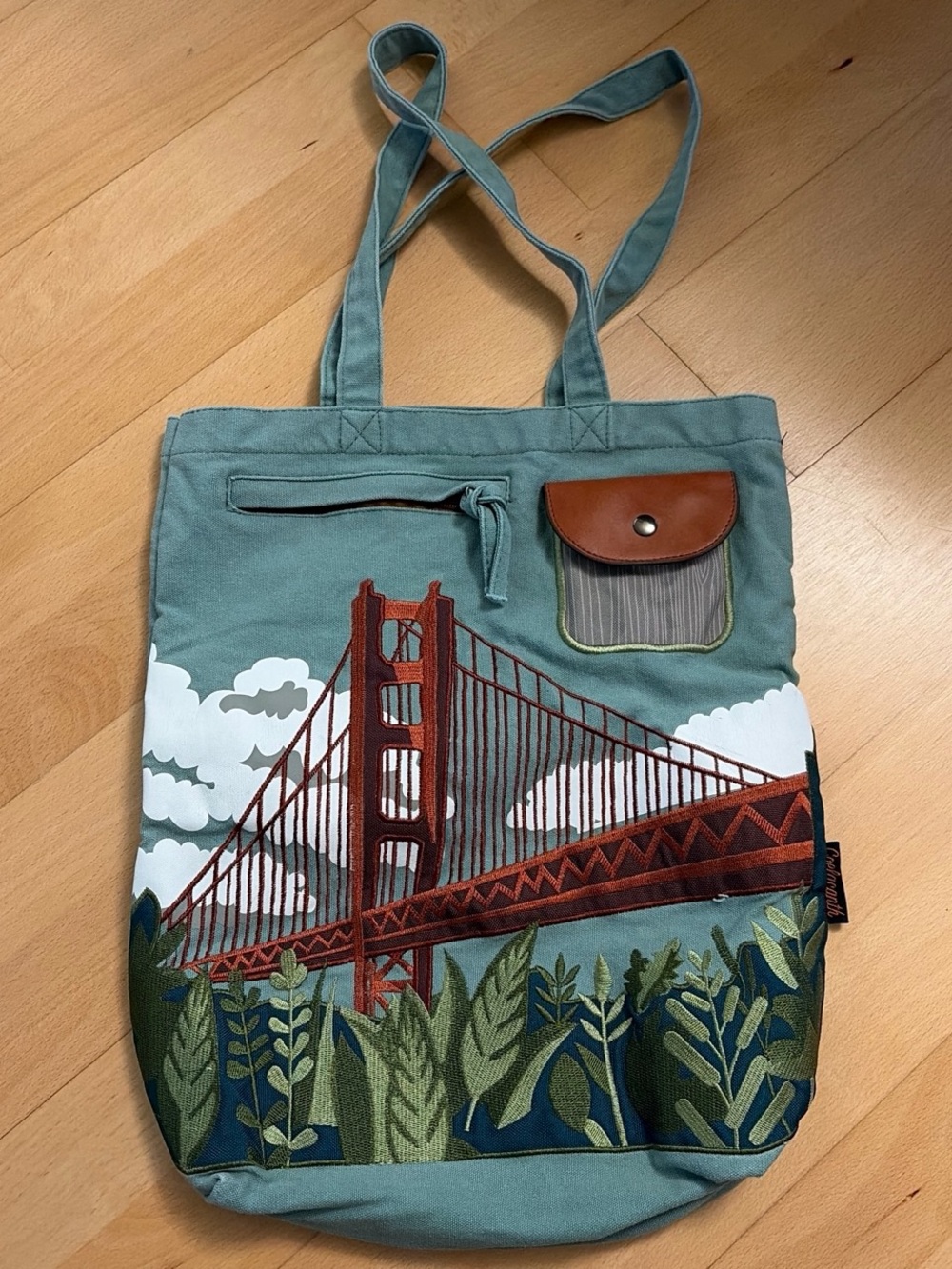 Canvas Tote Bag with Golden Gate Bridge Print - Teal